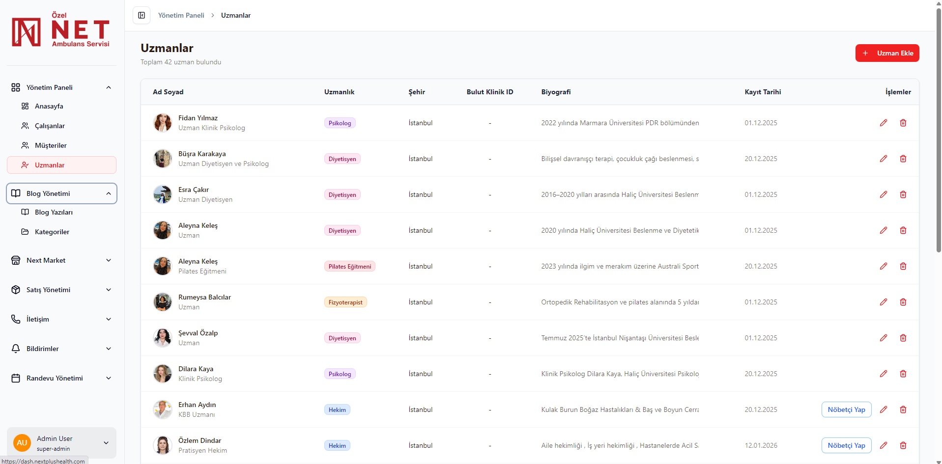 Provider management panel